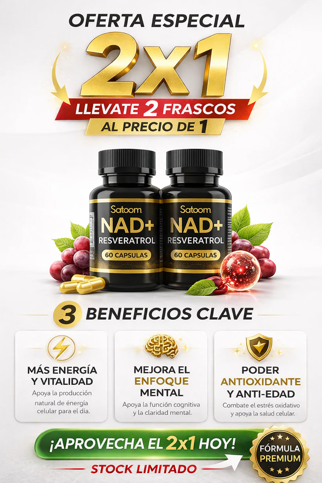 NAD + Resveratrol Satoomi 60 Caps | OFERTA 2X1 TIEMPO LIMITADA