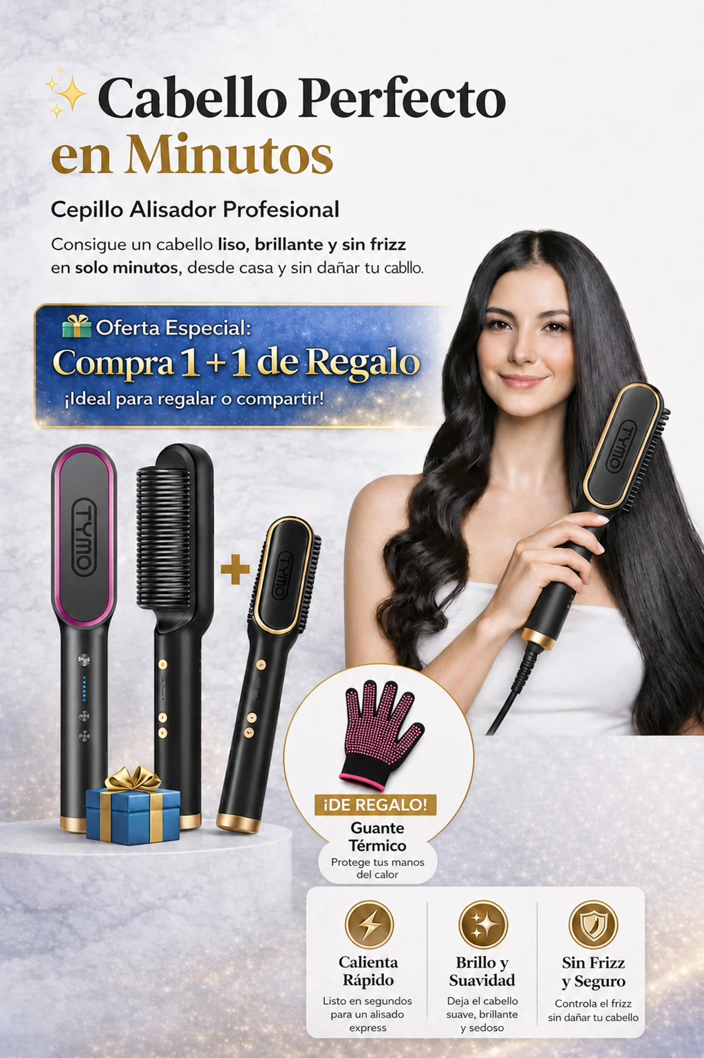 TYMO™ Cepillo Alisador Multifuncional | Sin Frizz y Brillo Perfecto | +1 De Regalo Hoy 🎁