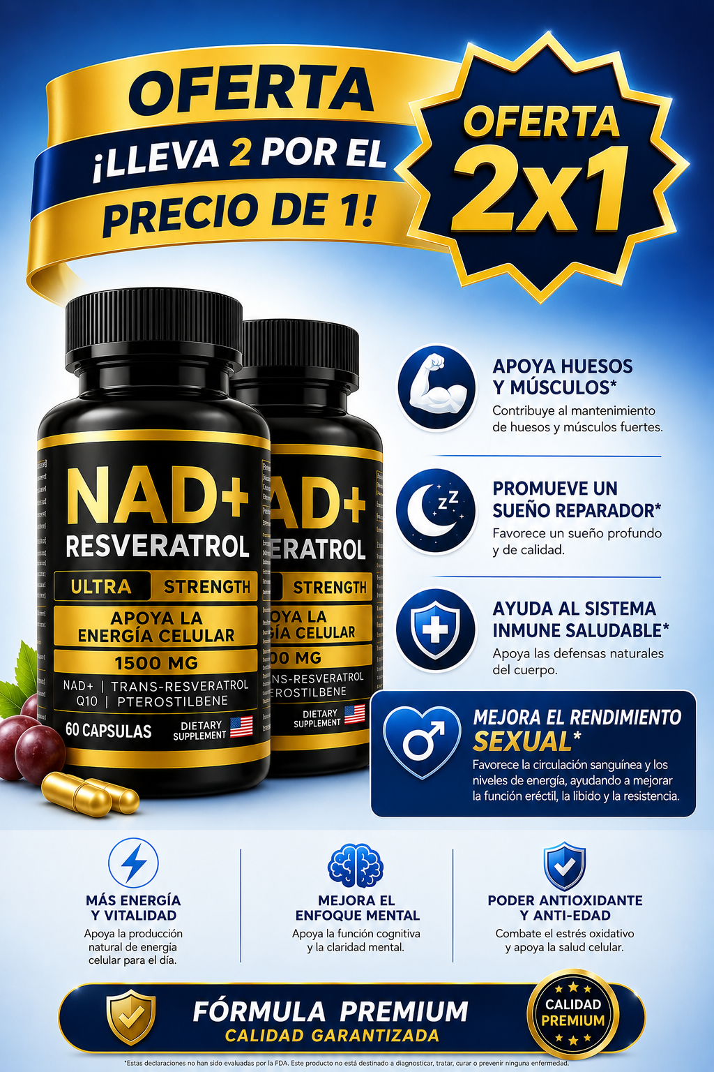 NAD + Resveratrol Satoomi 60 Caps | OFERTA 2X1 TIEMPO LIMITADA