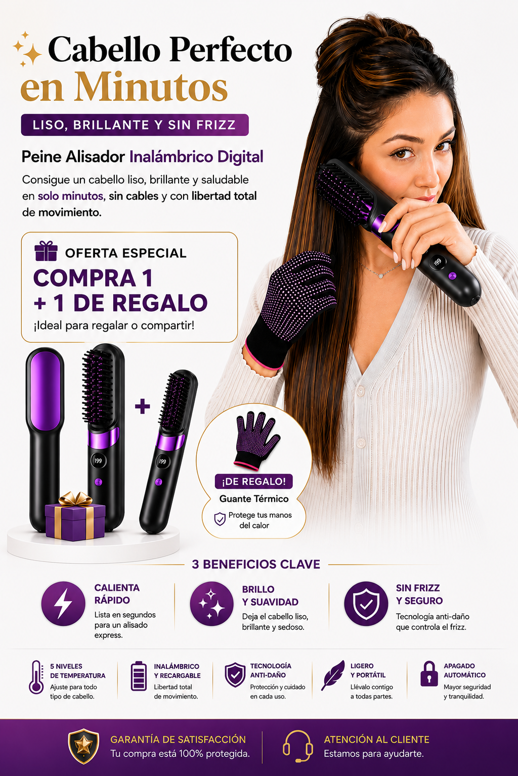 PORTA PRO™ 3ra Generación Cepillo Alisador Inalámbrico Digital | +1 De Regalo Hoy 🎁