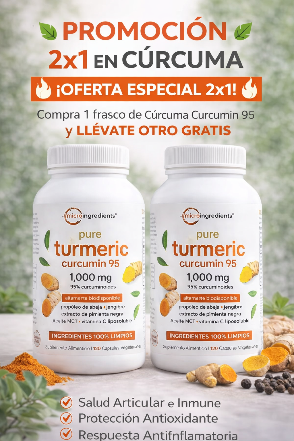 Turmeric Curcumin Antiinflamatorio Y Antioxidante 1000mg | OFERTA 2X1 POR TIEMPO LIMITADO